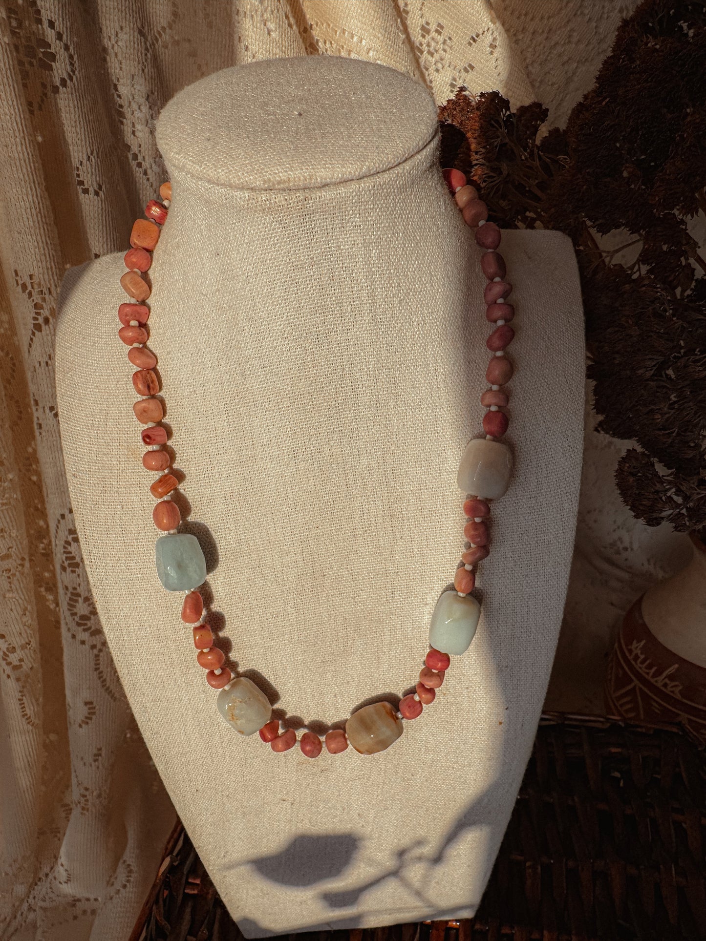 Amazonite Rhodonite Crystal Necklace