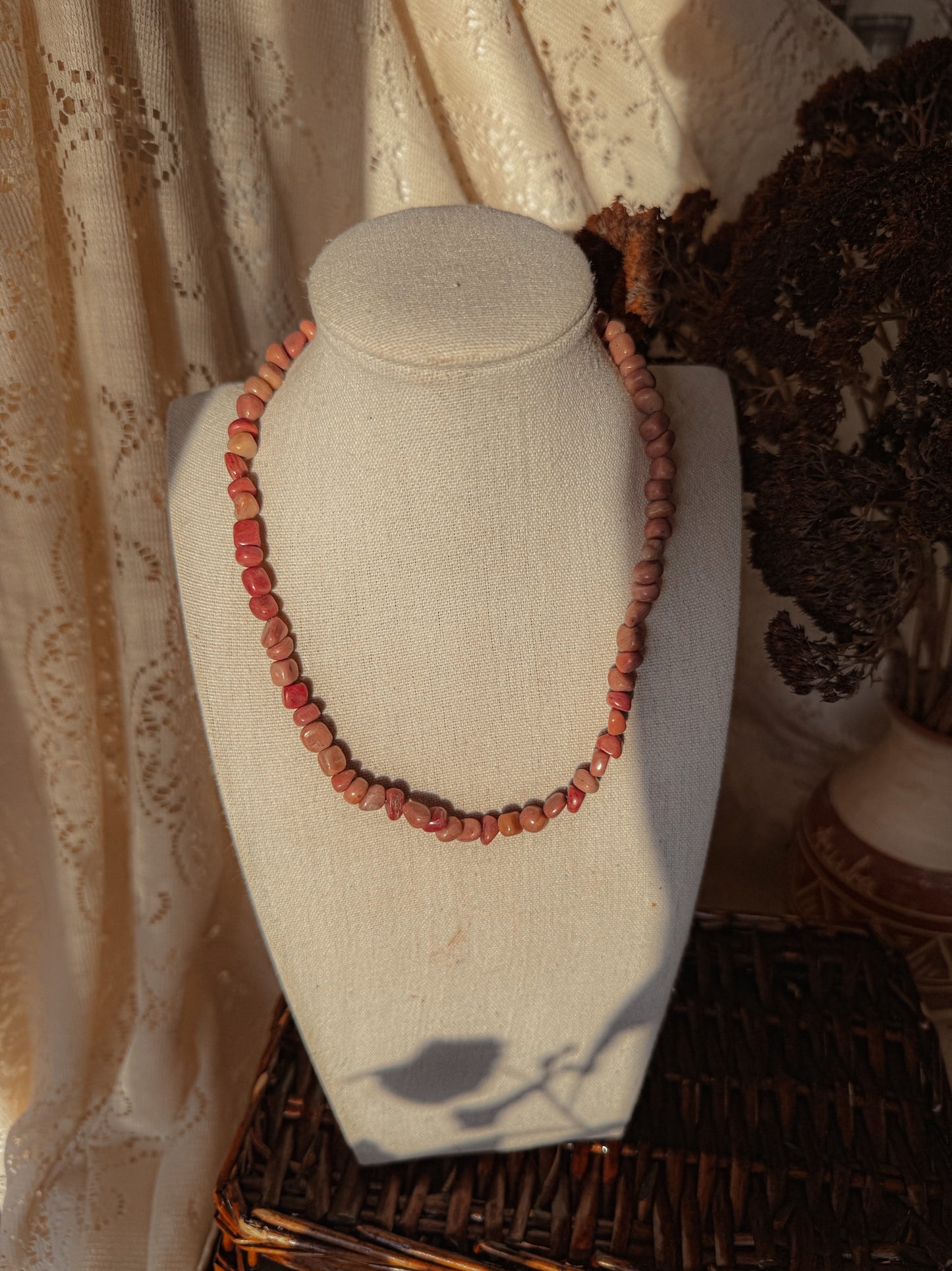 Rhodonite Nugget Necklace, 14k Gold