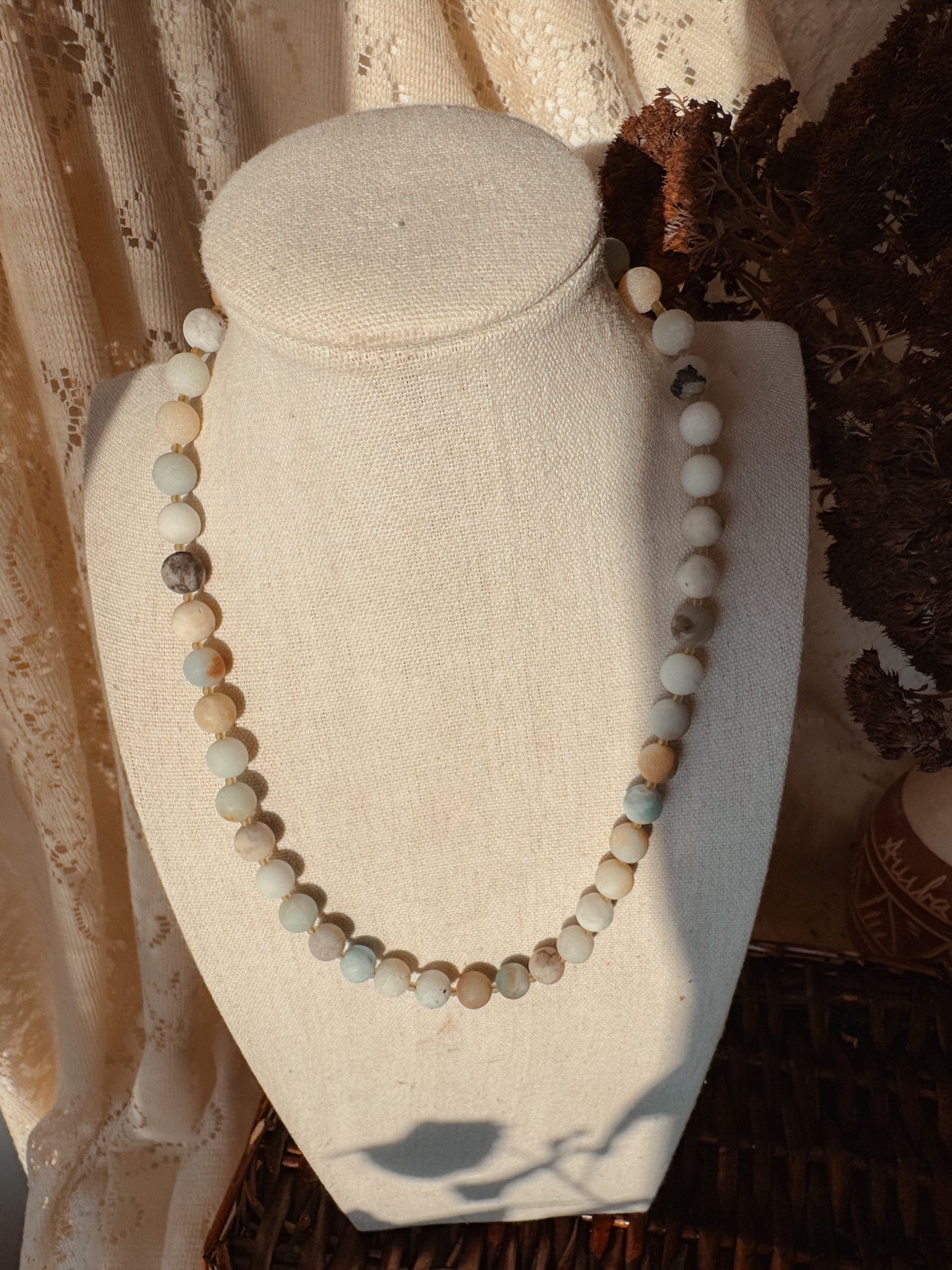 Amazonite Round Necklace, 14k Gold