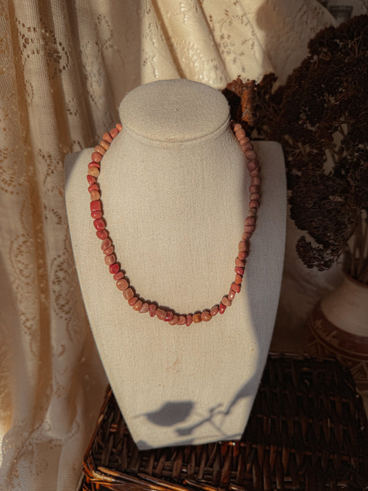 Rhodonite Nugget Necklace, 14k Gold