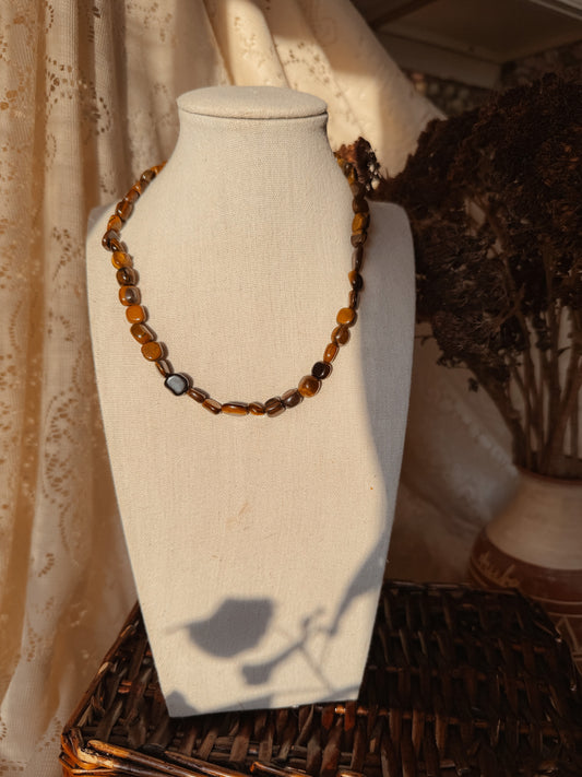 Tiger Eye Nugget Necklace, 14k Gold