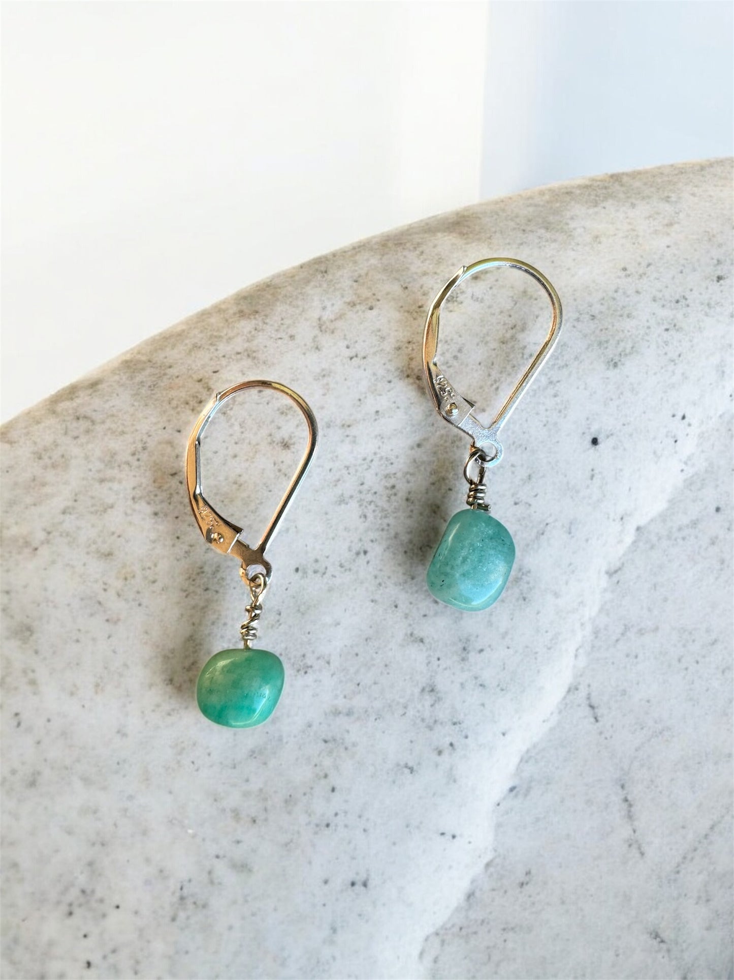 Amazonite Earrings – Sterling Silver Lever Back Gemstone Jewelry